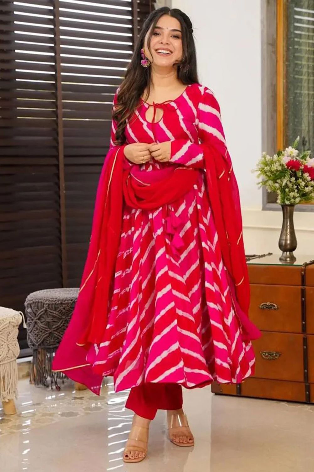 Pink Georgette Digital Printed Anarkali Suit 