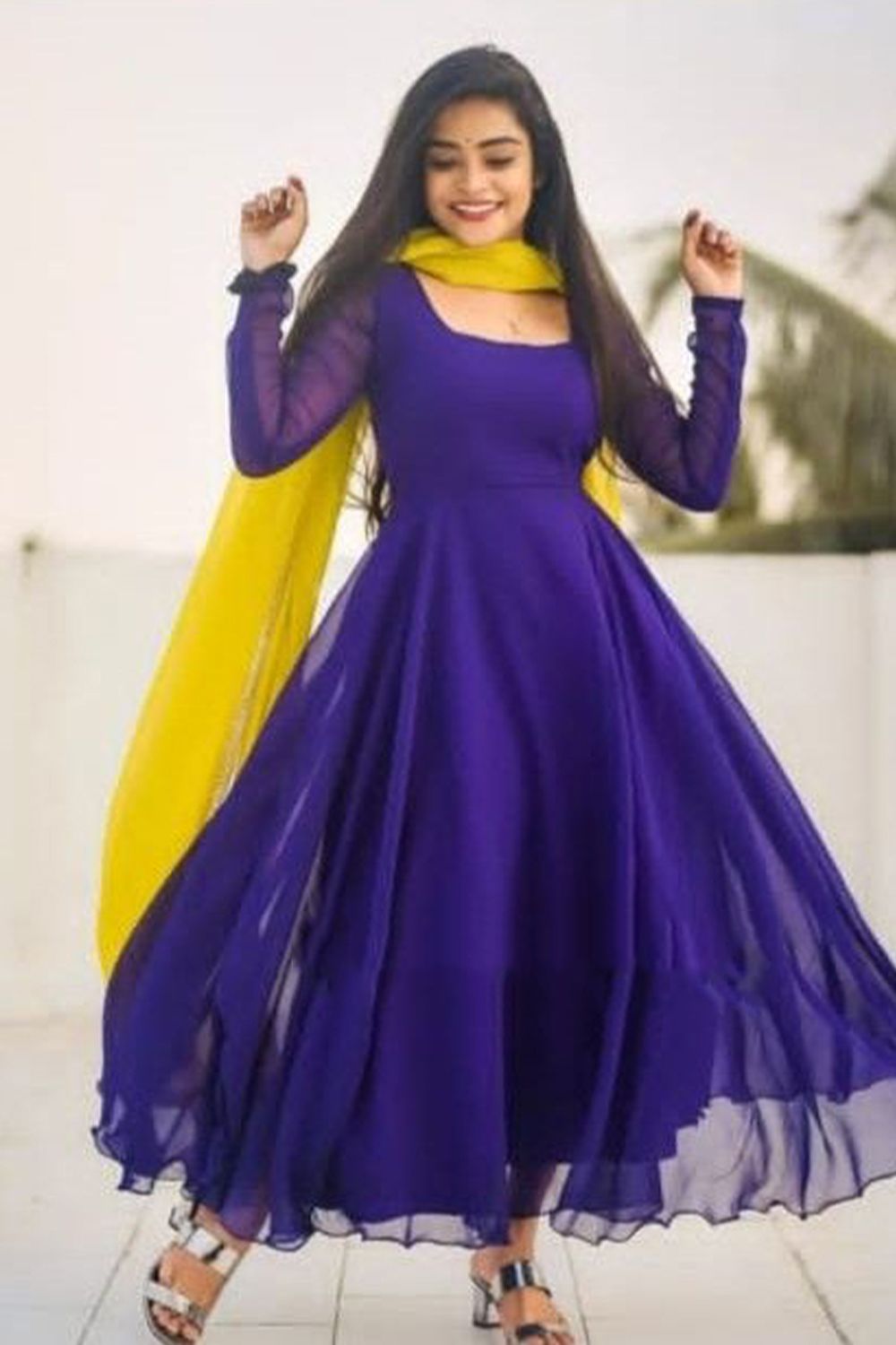 Violet Georgette Anarkali Suit Set