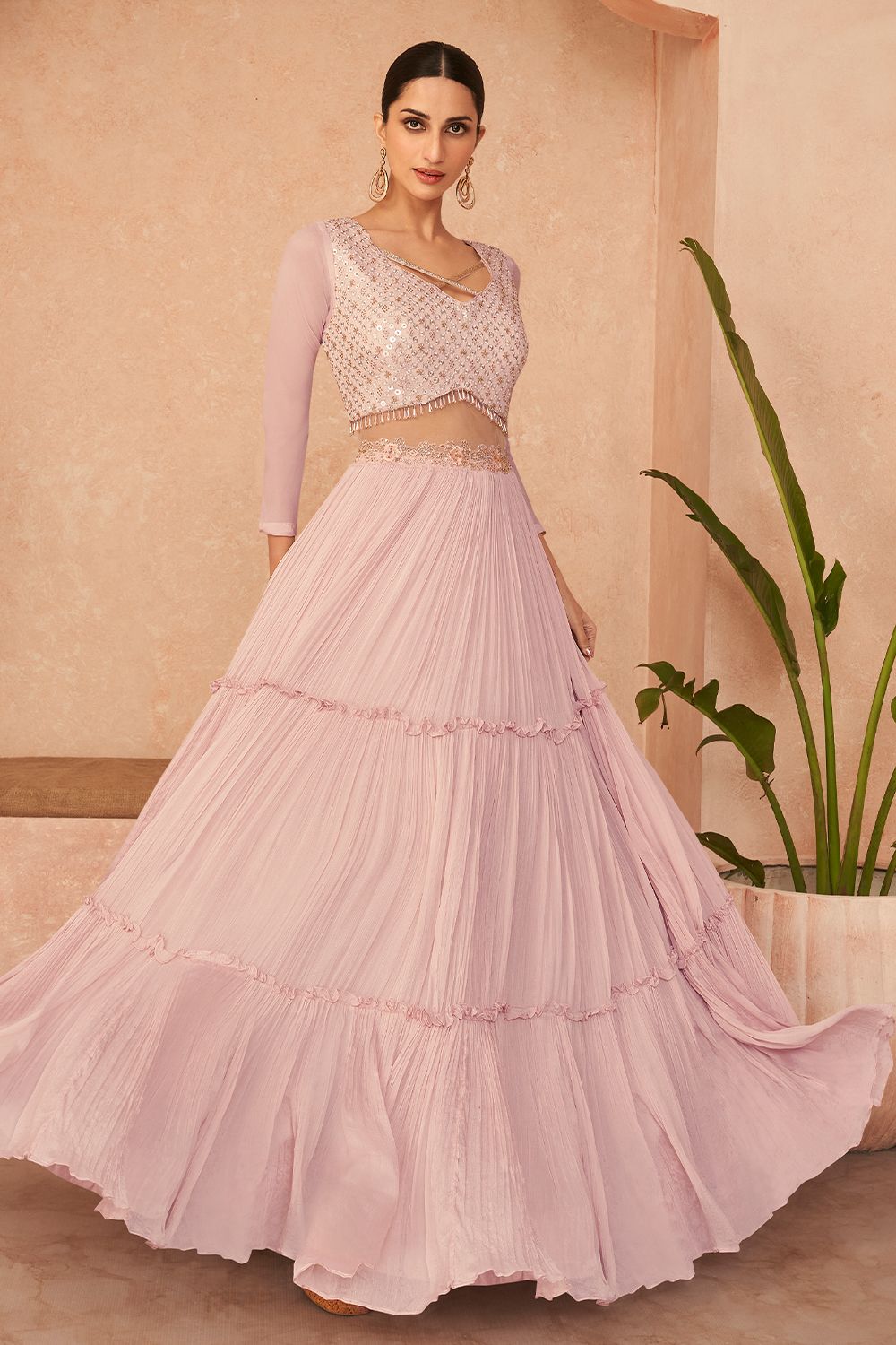 Blush Pink Georgette Sequence Embroidery Partywear Suit