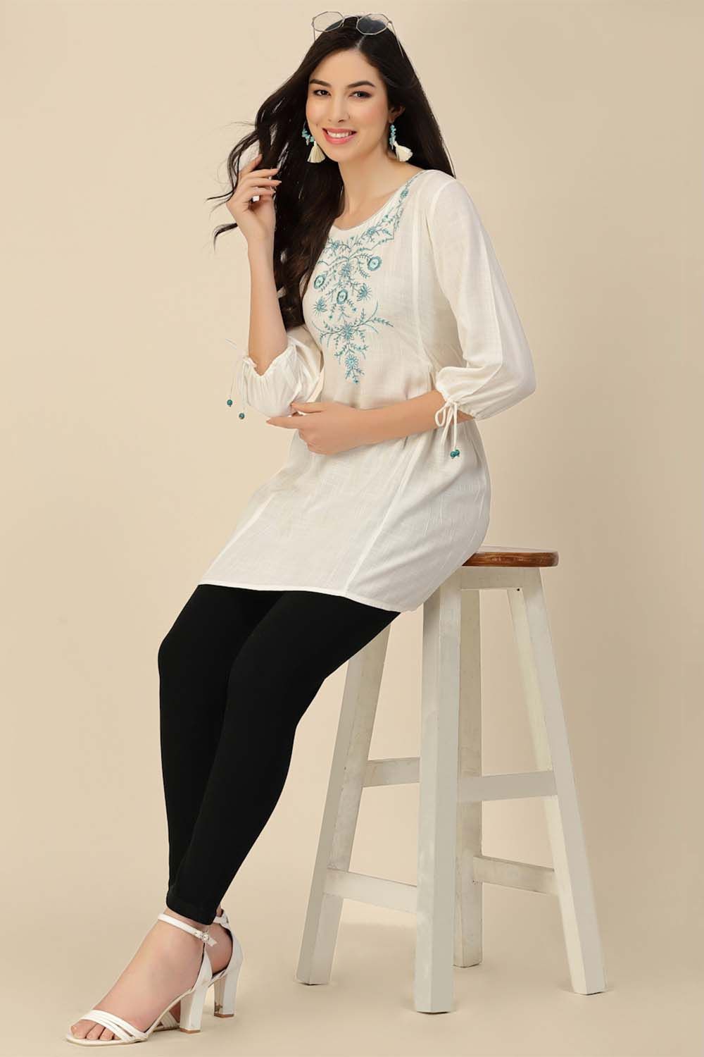 White Color Embroidered Short Kurti