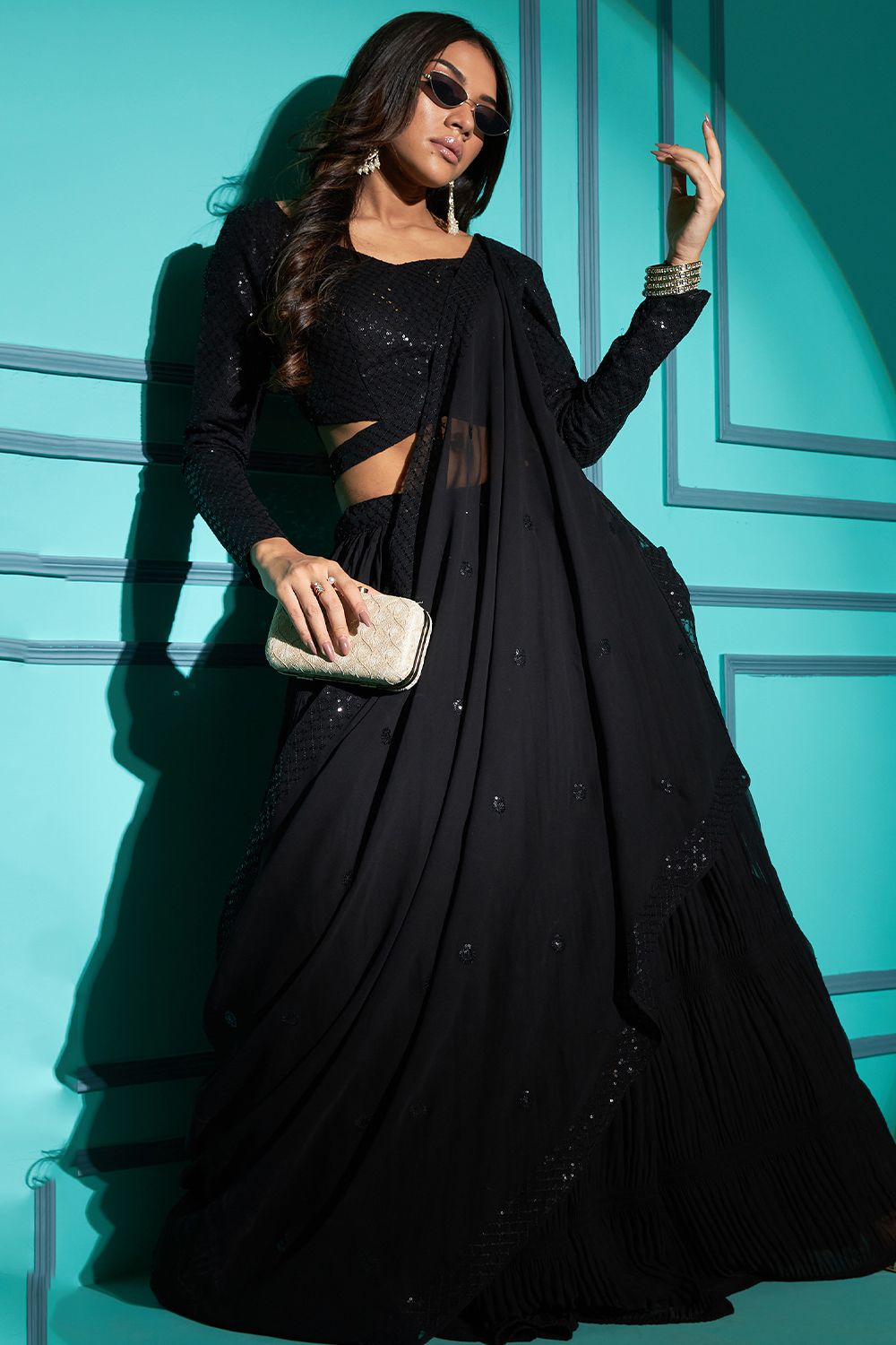 Black Embellished Georgette Lehenga Choli