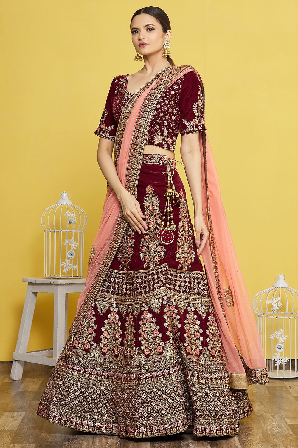 Brown Embroidered A Line Lehenga
