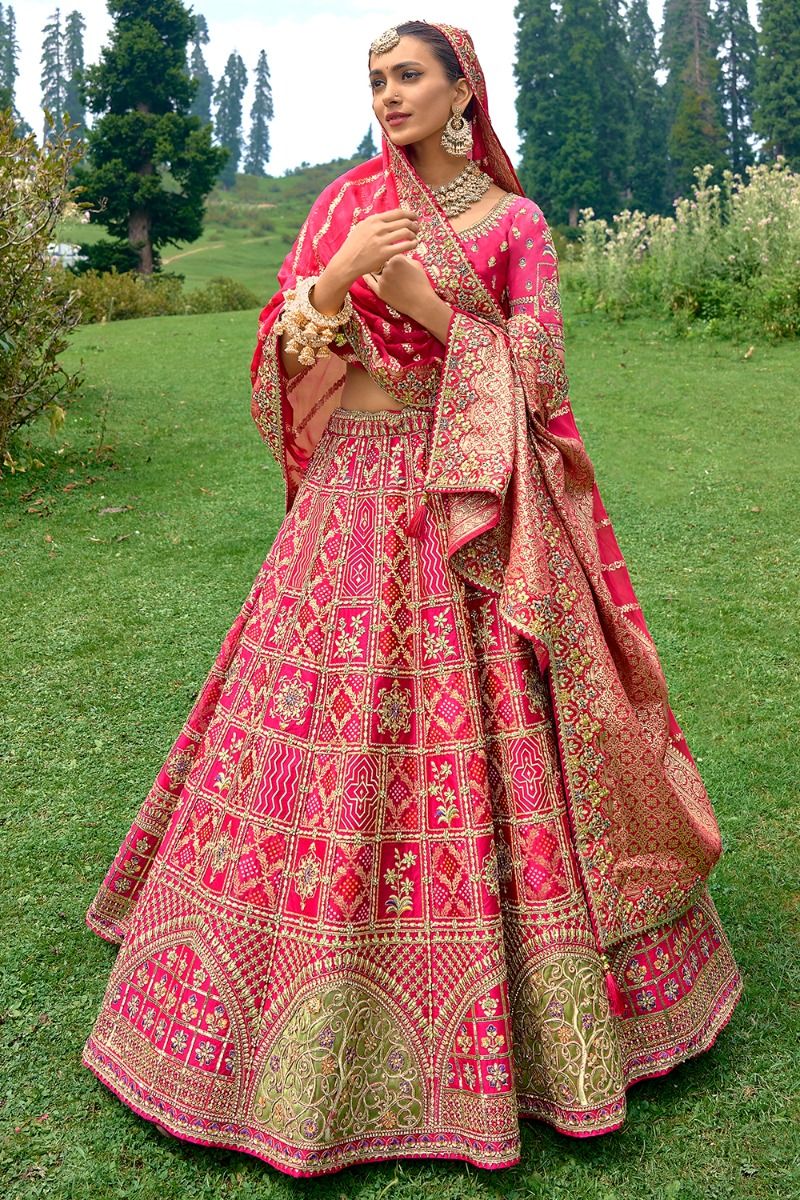 Hot Pink Silk Lehenga Choli With Gota Work