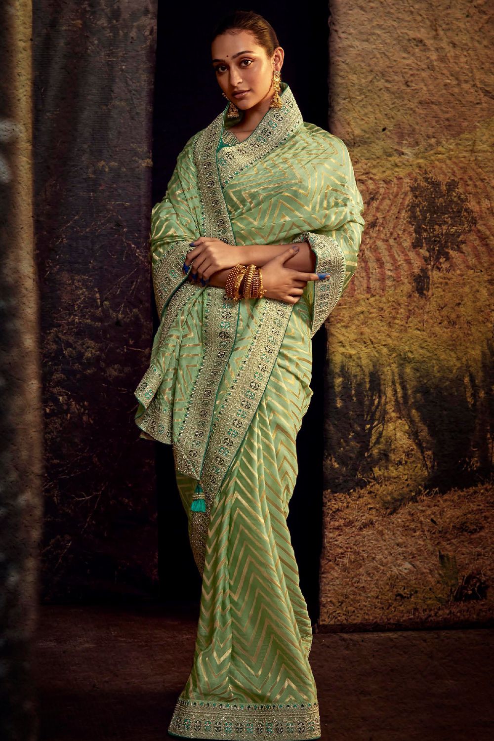 Sea Green Embroidered Fancy Fabric Silk Saree