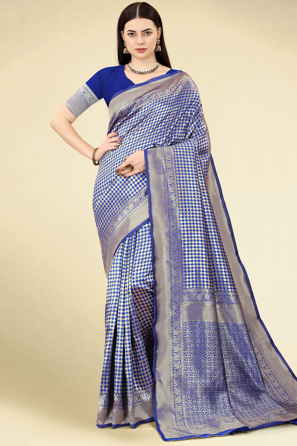 Dark Blue Weaved Jacquard Saree