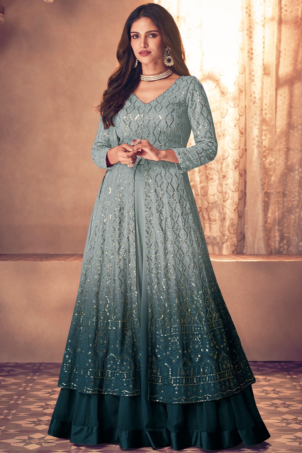 Blue Ombre Georgette Anarkali Suit