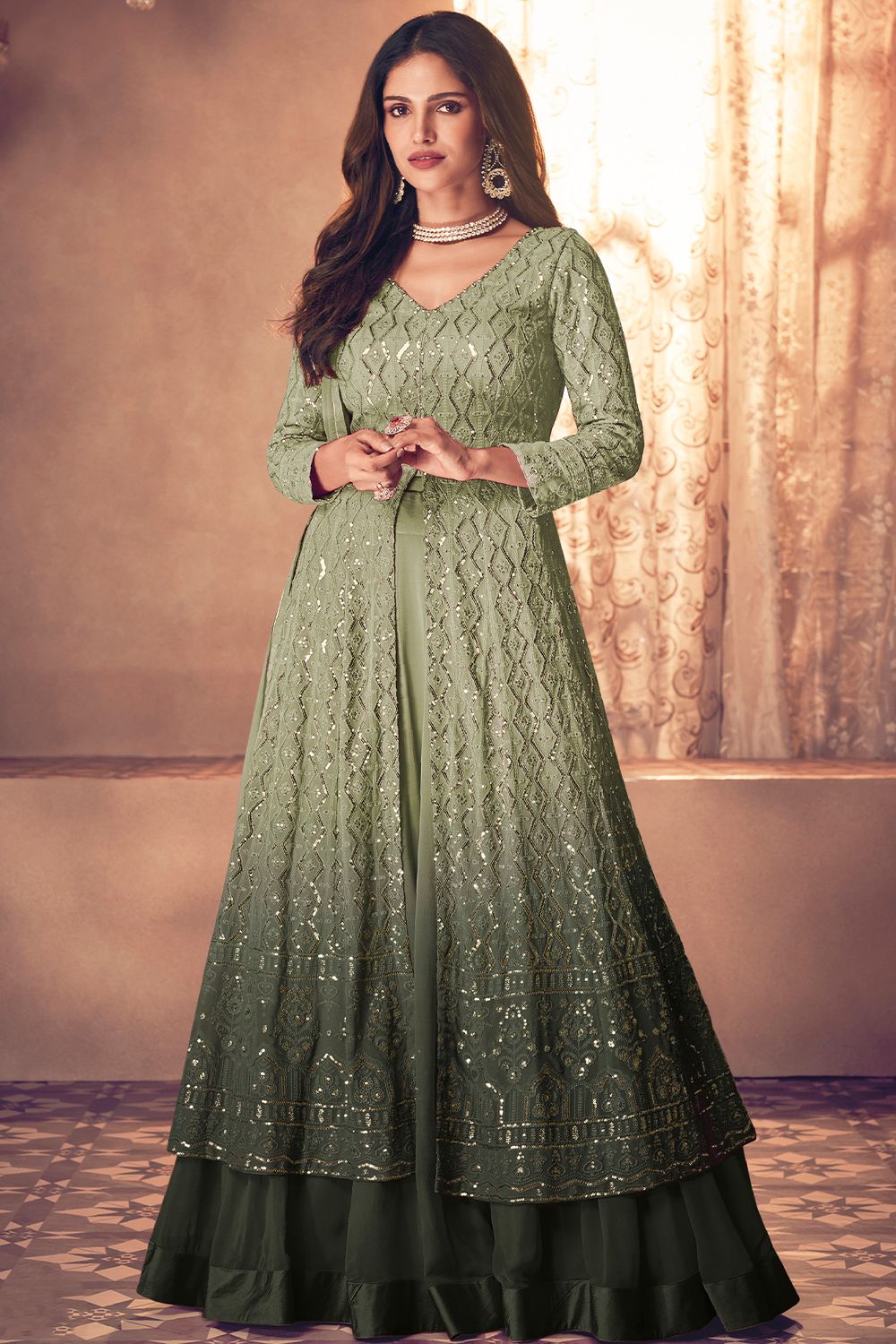Green Ombre Georgette Anarkali Suit