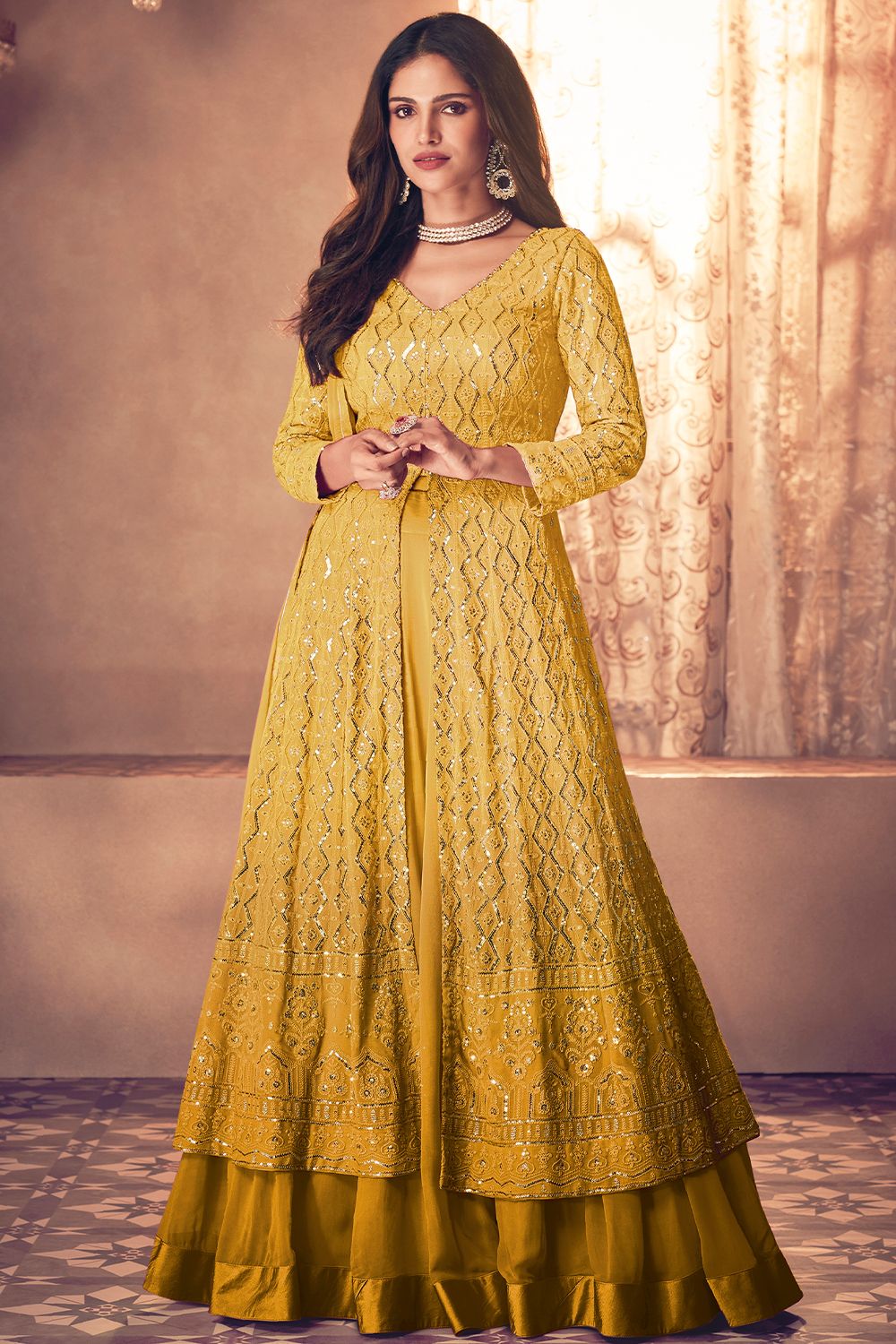 Yellow Ombre Georgette Anarkali Suit