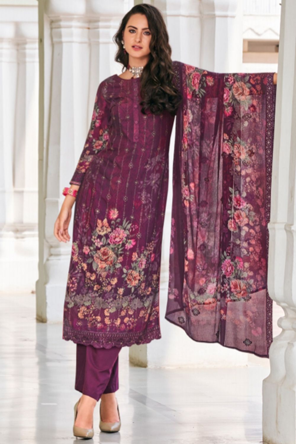 Purple Pure Viscose Muslin Digital Print Kurta Set