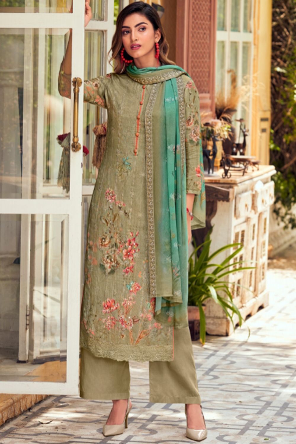 Multicolor Pure Viscose Muslin Digital Print Kurta Set