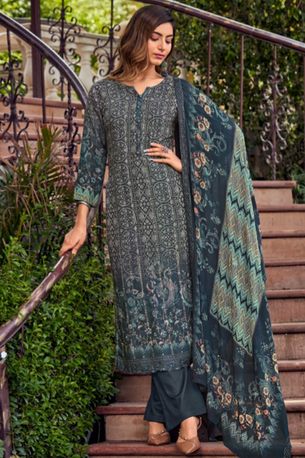 Blue Pure Viscose Muslin Digital Print Kurta Set
