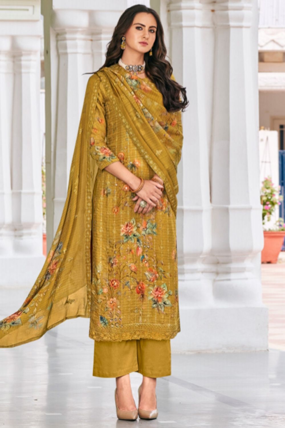 Mustard Yellow Pure Viscose Muslin Digital Print Kurta Set