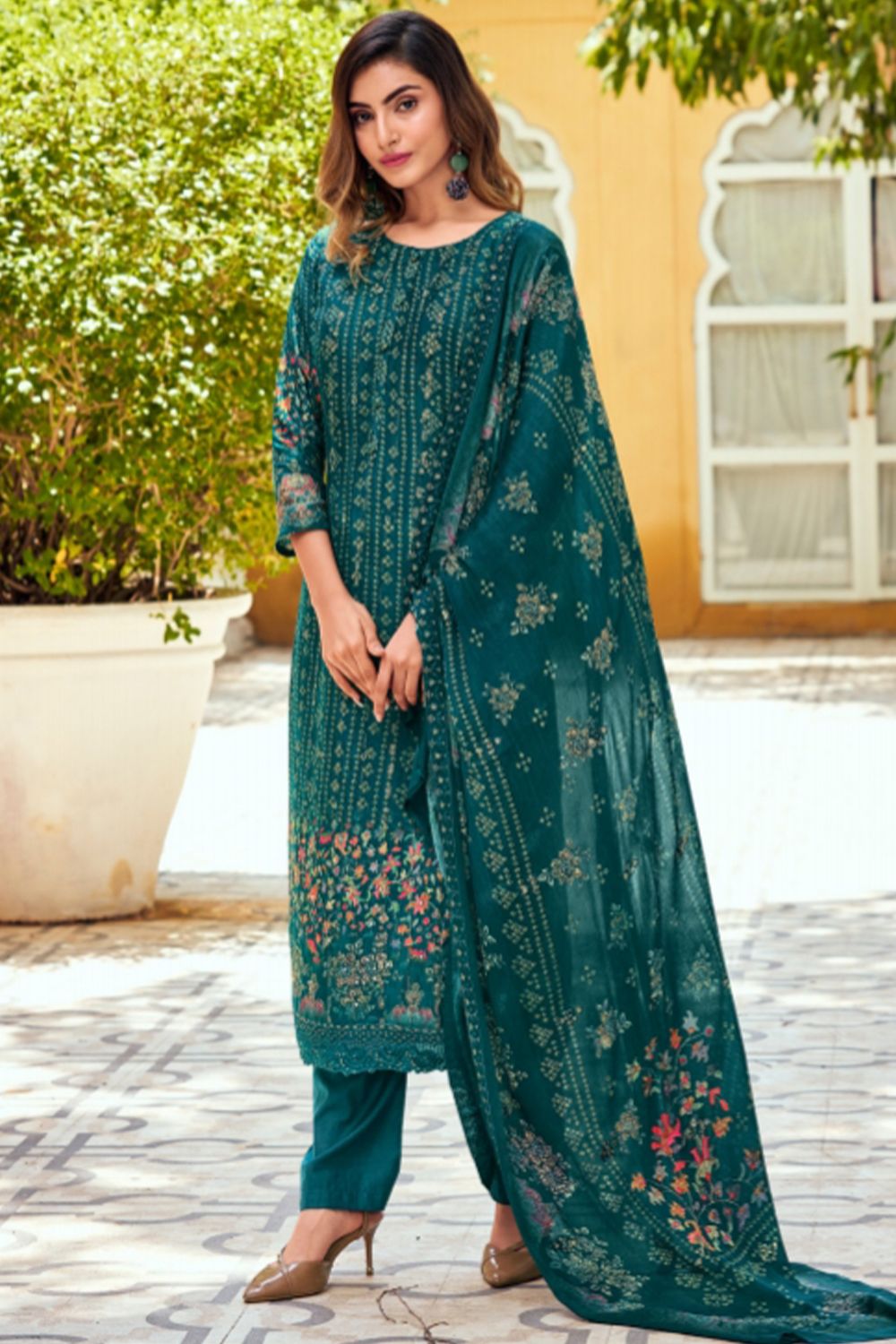 Ocean Green Pure Viscose Muslin Digital Print Kurta Set