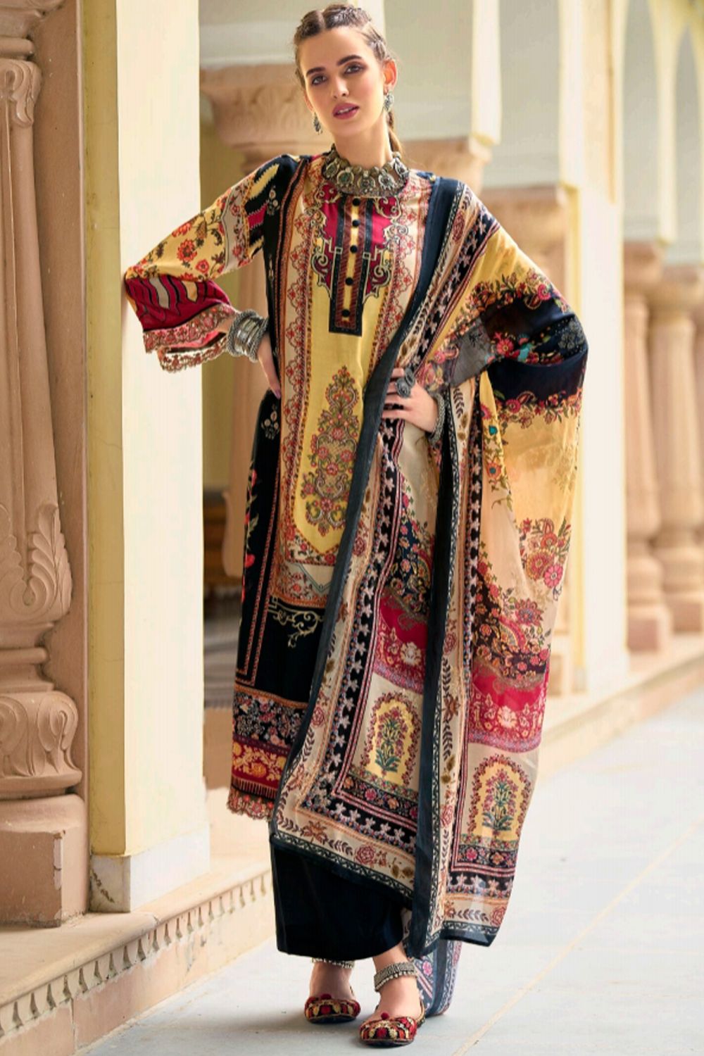 Multicolor Viscose Silk Printed Kurta Set