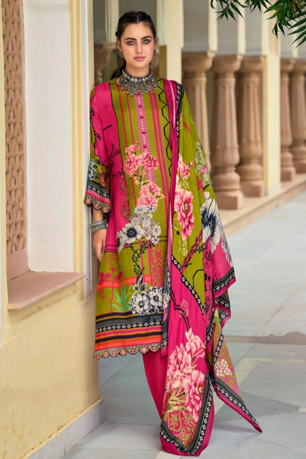 Multicolor Floral Viscose Silk Printed Kurta Set
