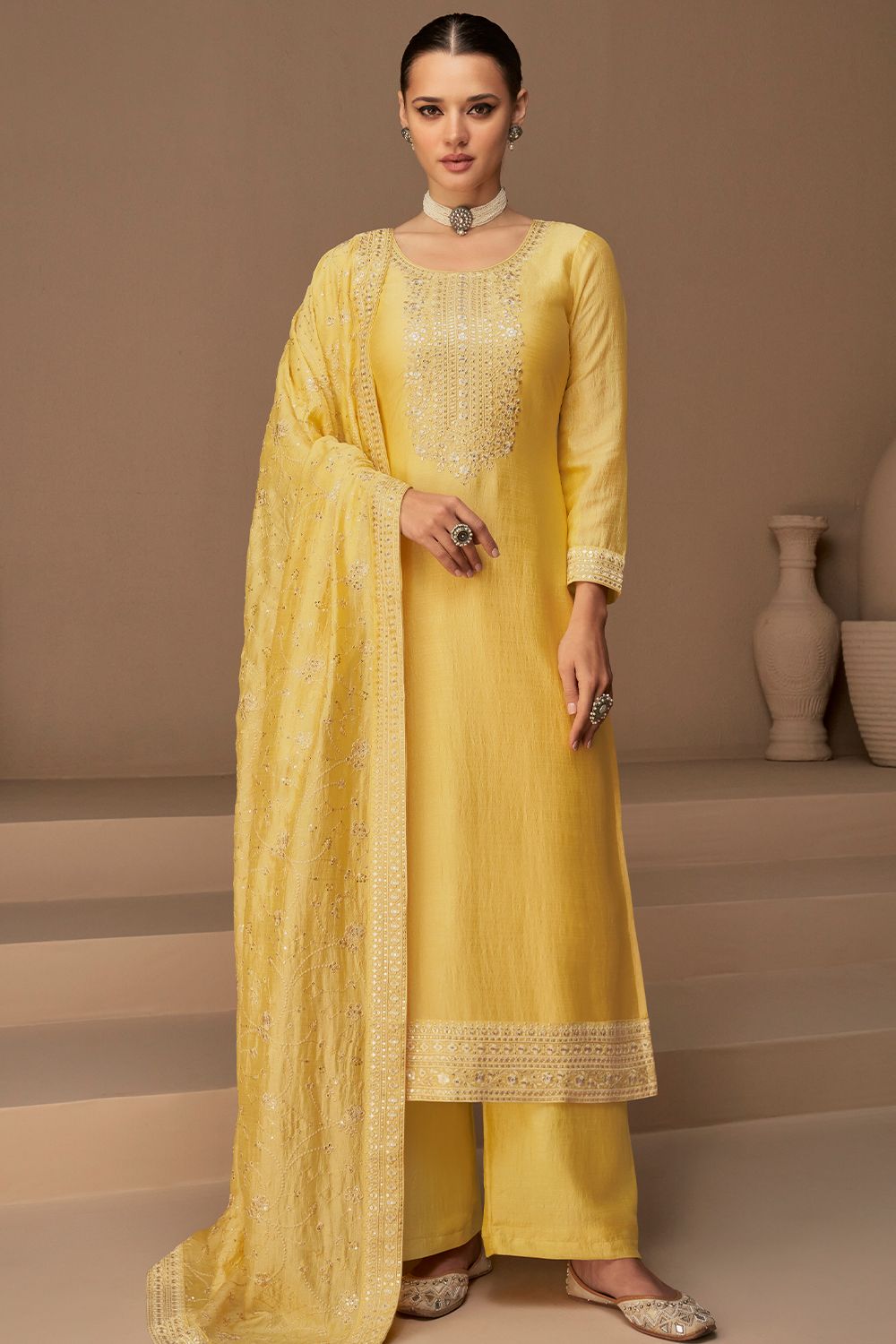 Yellow Straight Cut Palazzo Suit