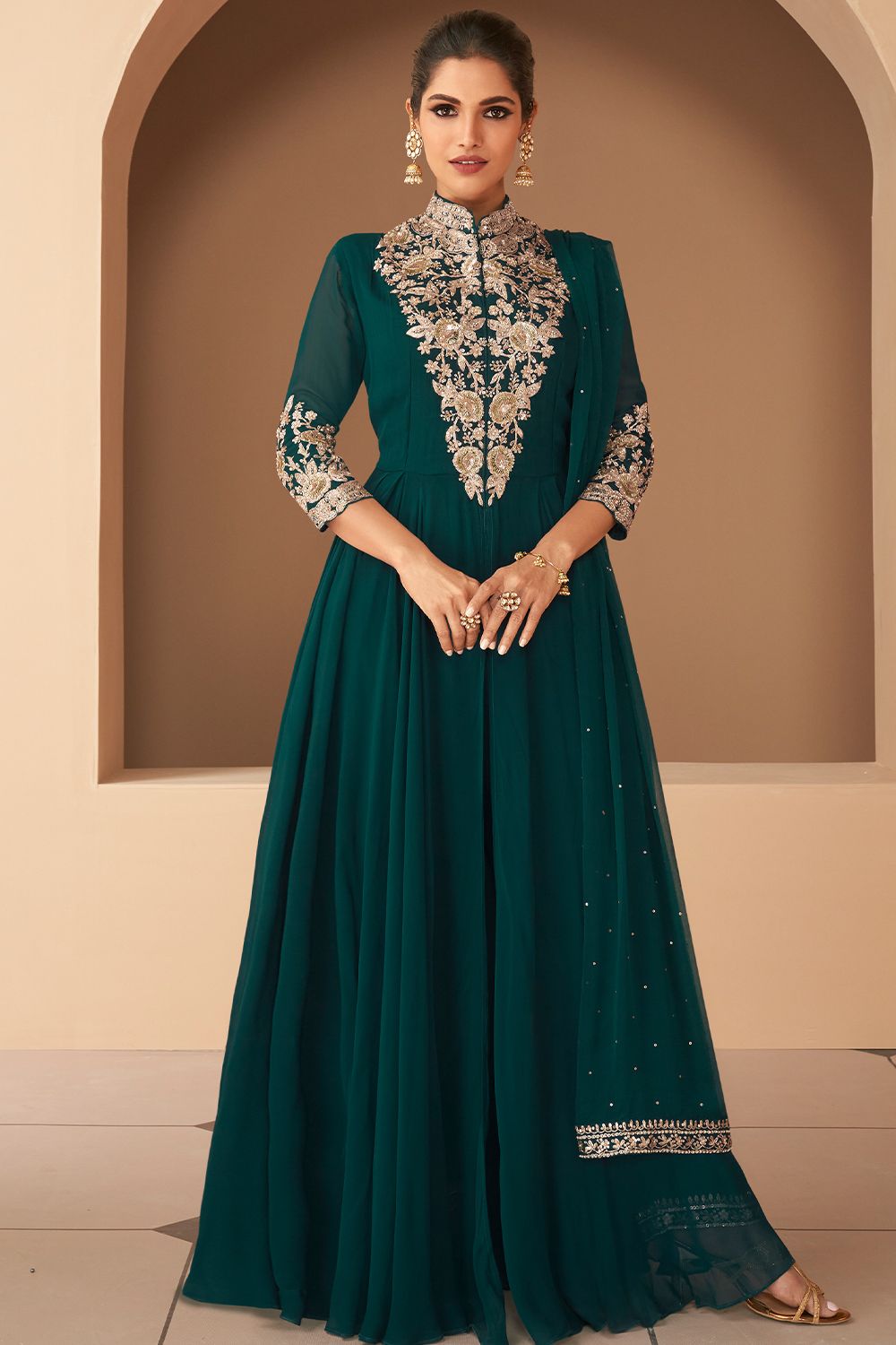 Dark Green Floor Length Anarkali Kurti