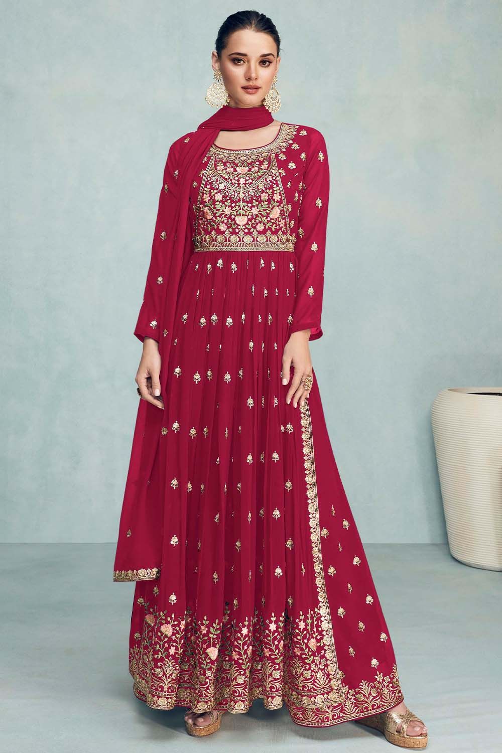 Ruby Pink Georgette Palazzo Suit