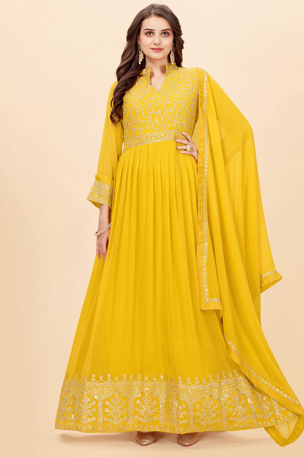 Mustard Yellow Georgette Anarkali Style Suit
