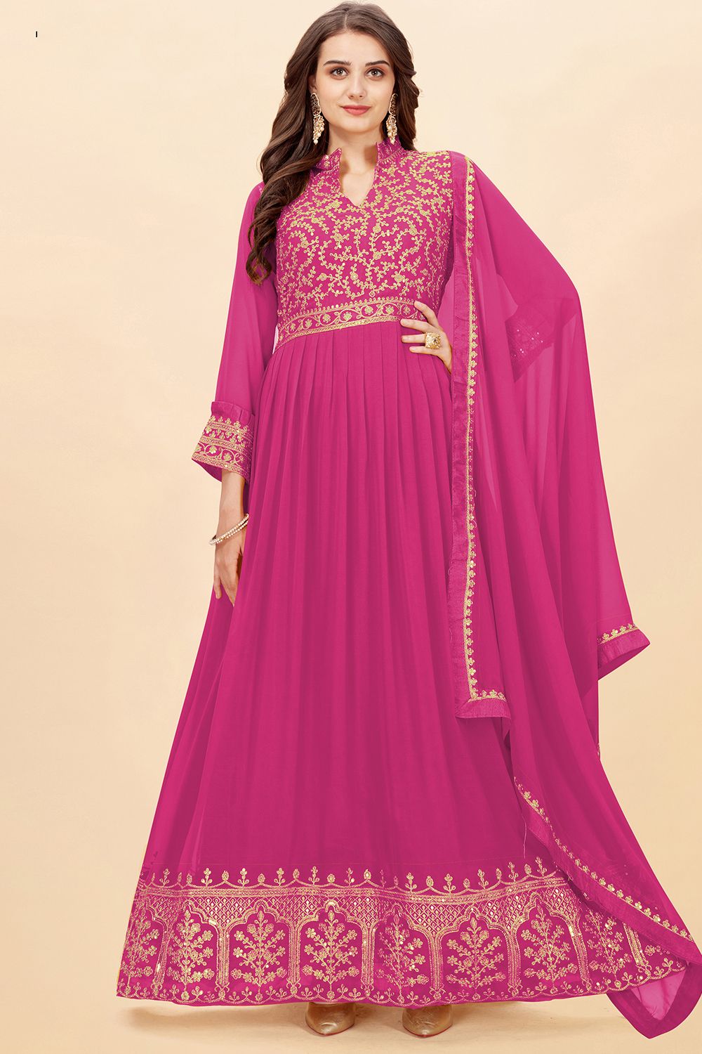 Light Pink Georgette Anarkali Style Suit