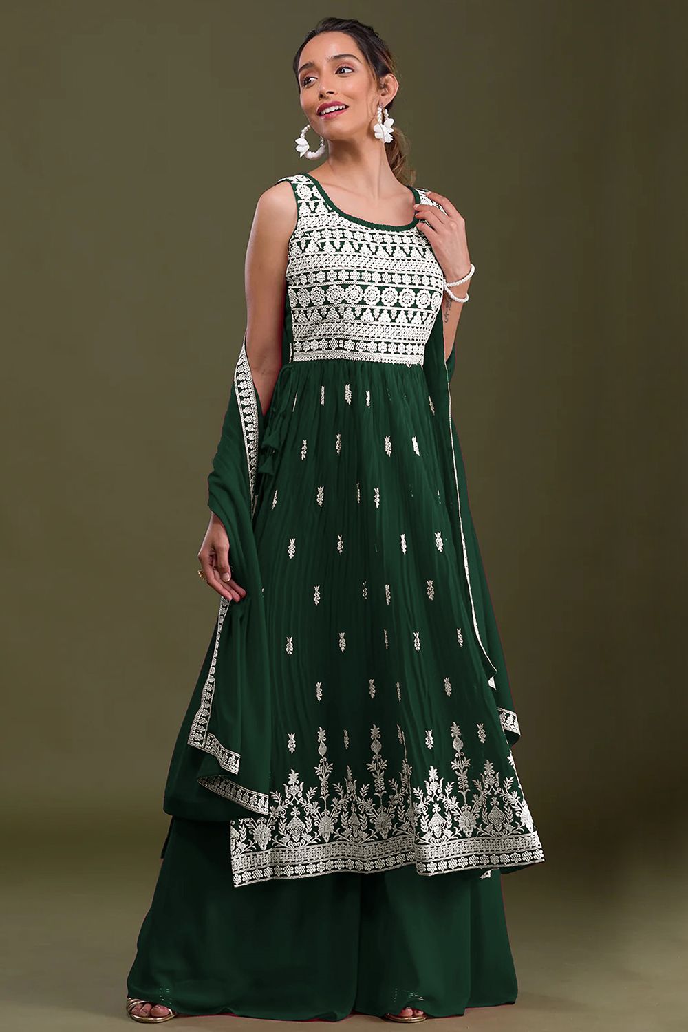 Green Palazzo Suit in Georgette