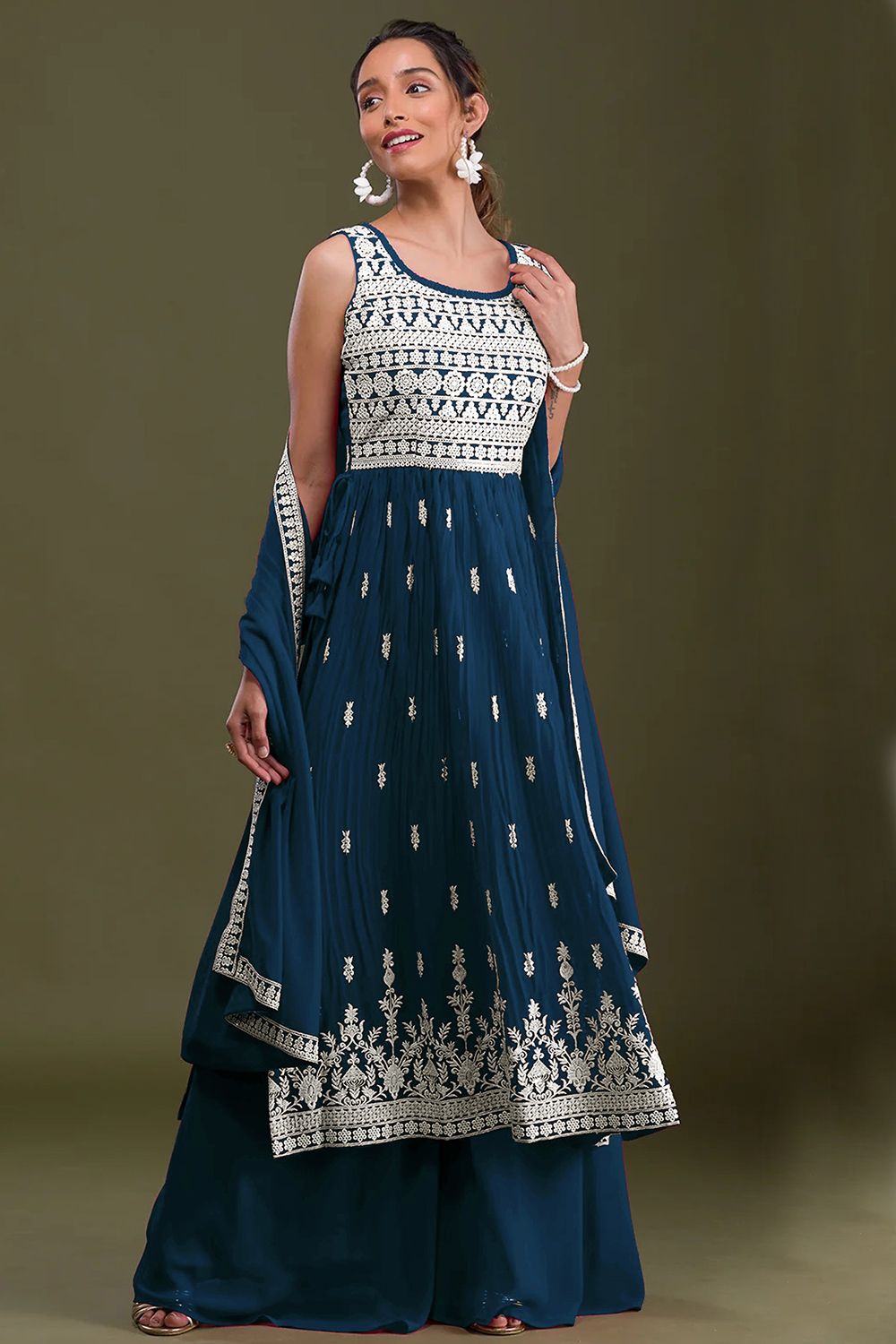 Blue Georgette Palazzo Suit