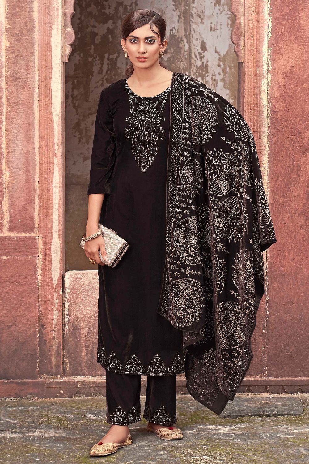 Dark Brown Velvet Suit Set