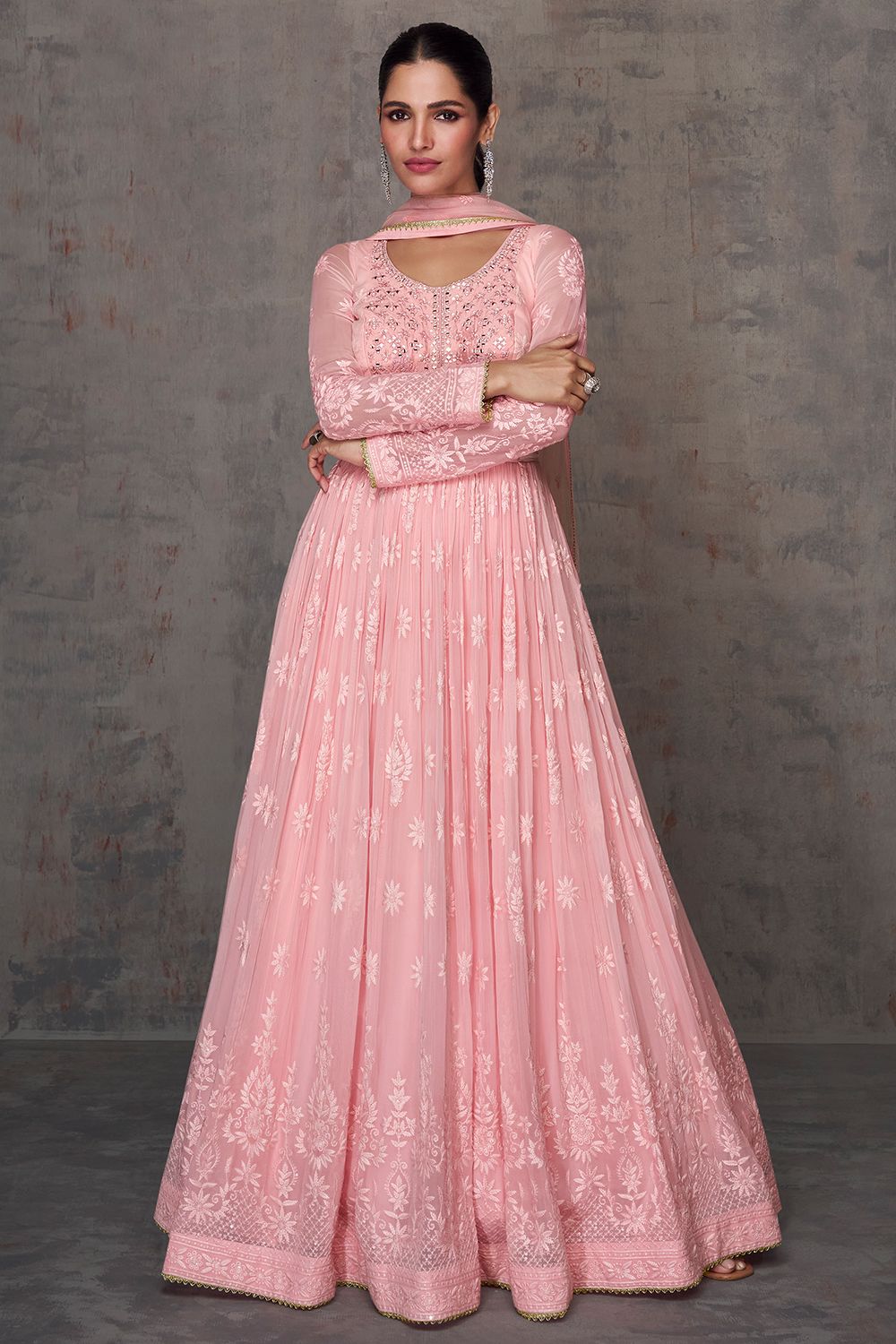 Light Pink Georgette Embroidered Anarkali Suit